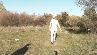 Autumn Sport. Cute MILF mature Sexy Frina strips naked and learns play badbinton with lover. Naked in public Publicly Outdoors Outside. Big ass Butt Perfect boobs Big natural tits Pussy Doggy Style - 12 image