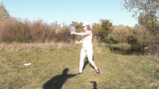 Autumn Sport. Cute MILF mature Sexy Frina strips naked and learns play badbinton with lover. Naked in public Publicly Outdoors Outside. Big ass Butt Perfect boobs Big natural tits Pussy Doggy Style - 15 image