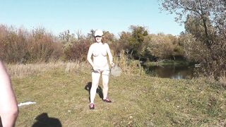 Autumn Sport. Cute MILF mature Sexy Frina strips naked and learns play badbinton with lover. Naked in public Publicly Outdoors Outside. Big ass Butt Perfect boobs Big natural tits Pussy Doggy Style - 3 image