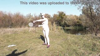 Autumn Sport. Cute MILF mature Sexy Frina strips naked and learns play badbinton with lover. Naked in public Publicly Outdoors Outside. Big ass Butt Perfect boobs Big natural tits Pussy Doggy Style - 8 image