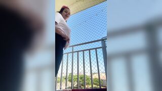 Chubby Latina Balcony Fart Session Thick Ass Releasing Loud Stinky Farts Outdoor - 14 image