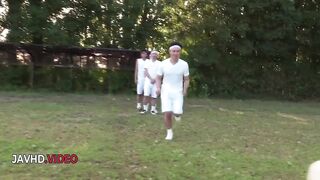 Sara Saijos steamy JAV session outdoors featuring her alluring charm in hot group fun