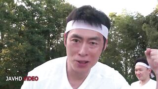 Sara Saijos steamy JAV session outdoors featuring her alluring charm in hot group fun