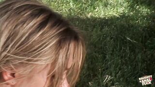 Cute fit blonde shows off her body and gets her pussy licked and fucked outdoors. - 5 image