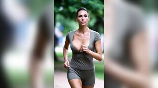 Mature MILF Jogging in Park with Huge Natural Bouncing Tits Compilation 1 [AI generated] - 10 image