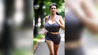 Mature MILF Jogging in Park with Huge Natural Bouncing Tits Compilation 1 [AI generated] - 14 image
