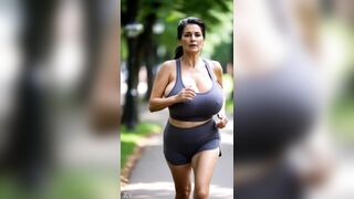 Mature MILF Jogging in Park with Huge Natural Bouncing Tits Compilation 1 [AI generated] - 15 image