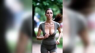 Mature MILF Jogging in Park with Huge Natural Bouncing Tits Compilation 1 [AI generated] - 9 image