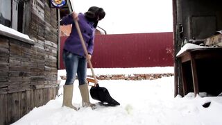 The best pissing on Christmas snow. A hairy pussy urinates outdoors. Amateur fetish compilation.