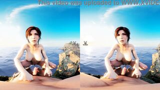 Lara Croft spending her lovely British accent outdoors in a shore under a sunset!