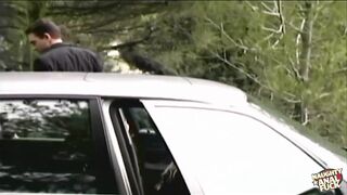 Widowed blonde craves rainy missionary anal physical comfort outdoor on the damp car. - 1 image