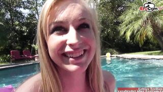 18yo blonde Girl with natural tits fucks outdoor and gets a facial - 2 image