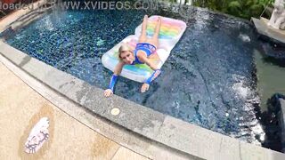 outdoor pool oral sex with amateur skinny blonde in sexy lingerie