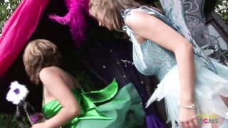 With stockings on the blonde milfs with fake boobs find two big cocks Outdoor for an interracial foursome - 1 image