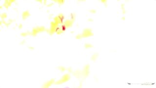 While the brunette milf with big boobs tans Outdoor she begs for an ass cumshot