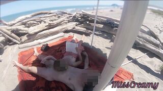 Exhibitionist Teacher Outdoor Amateur Milf Handjob Big Cock on Nudity Beach public in front of voyeur with cum P1 - MissCreamy