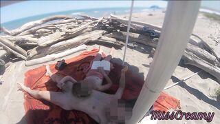 Exhibitionist Teacher Outdoor Amateur Milf Handjob Big Cock on Nudity Beach public in front of voyeur with cum P1 - MissCreamy