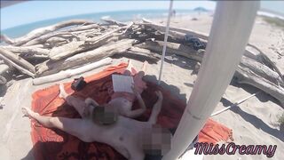 Exhibitionist Teacher Outdoor Amateur Milf Handjob Big Cock on Nudity Beach public in front of voyeur with cum P1 - MissCreamy