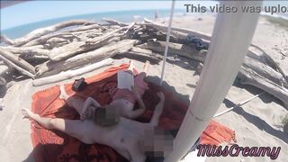 Exhibitionist Teacher Outdoor Amateur Milf Handjob Big Cock on Nudity Beach public in front of voyeur with cum P1 - MissCreamy