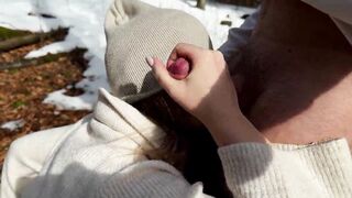 Outdoor Forest Fun - Wet Handjob, Deep Blowjob and risky Doggy Fuck - 14 image
