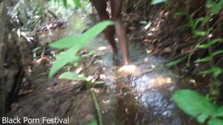 Skinny African tribe woman working outdoor