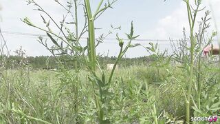 Skinny naked sunbathing Teen with long labia suprised by Guy and seduce to hard no condom Outdoor Anal Sex - 1 image