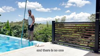 Mexican MILF fucks the outdoor pool technician when her husband is away, interracial sex with a Colombian black guy! - 3 image