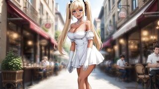 A walk with Rumi. She plays with her pussy AI Generated