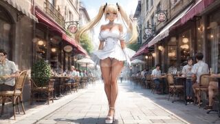 A walk with Rumi. She plays with her pussy AI Generated