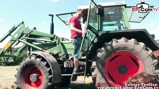 German skinny mature milf having outdoor sex with a farmer