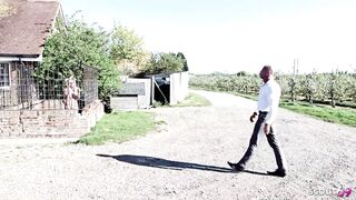 Blonde Slavegirl Victoria Summers with Big Tits at Outdoor Roleplay Sex in Cage - 1 image