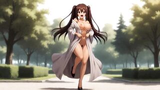 Long-Legged Brunette Park Slut: Public Pussy & Tits Flash Masturbation AI Generated - 12 image