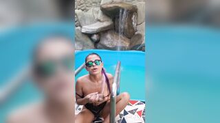 Maniacal college girl gets her ass fucked in the middle of an outdoor swimming pool - 5 image