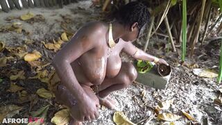 Busty African village wife making medecins outdoor in the forrest - 5 image