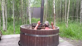 Outdoor sex in hot bath with cute blonde