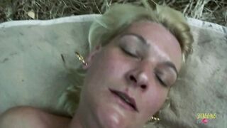 Pov lets have a granny outdoor on a simple mat and feel out her body - 15 image