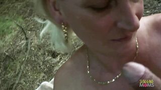 Pov lets have a granny outdoor on a simple mat and feel out her body - 6 image
