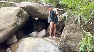 Risky Outdoor Sex desi Big Natural Tits MILF and Boyfriend Quick Sex in the Waterfal - 14 image