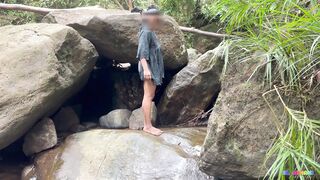 Risky Outdoor Sex desi Big Natural Tits MILF and Boyfriend Quick Sex in the Waterfal - 15 image