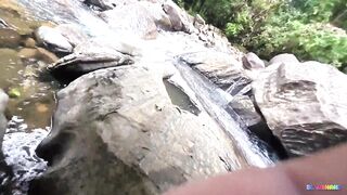 Risky Outdoor Sex desi Big Natural Tits MILF and Boyfriend Quick Sex in the Waterfal - 2 image