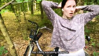 DUMB BRUNETTE BROKE HER BIKE IN THE WOODS & PAID WITH HER PUSSY FOR THE REPAIR! DOGGYSTYLE FUCK WITH MESSY FACIAL AND DEEP SWALLOW! - 15 image
