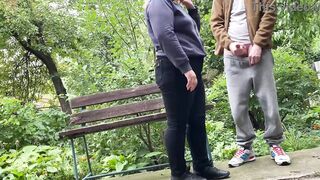 Cum on big ass MILF in jeans in the park - 5 image
