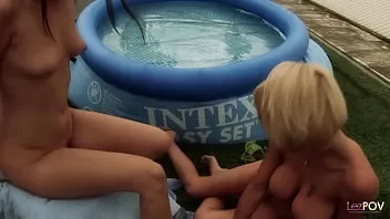 Lesbians in the pool fuck with a glass dildo when the tongue starts getting  a bit tired watch online