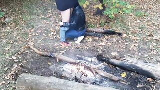 Beautiful public sex in the woods by the fire - Lesbian-illusion - 7 image