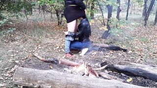 Beautiful public sex in the forest by the fire - Lesbian Illusion Girls - 2 image
