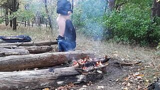 Mouthfuck and cum in my girlfriend's mouth in the dark woods - Girls fly orgasm - 1 image