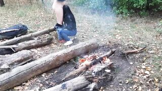 Mouthfuck and cum in my girlfriend's mouth in the dark woods - Girls fly orgasm - 2 image