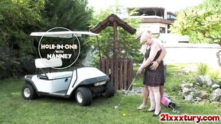Mugur eats Nanney's sweet vintage pussy inside the golf kart - 3 image