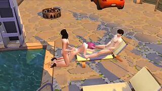 A hairy man joined a sucking couple by the pool - 1 image