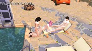 A hairy man joined a sucking couple by the pool - 8 image